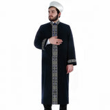 Muntanaa Mens Islamic Wear Navy Blue Thobe with Bordures | Navy blue Long Kurta | Jubbah | Galabiyya | Jubbah | Muslim Long Kurta