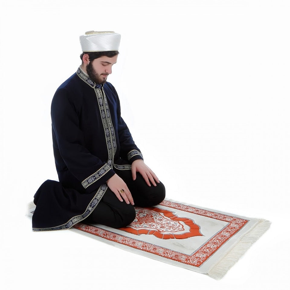 Muntanaa Mens Islamic Wear Navy Blue Thobe with Bordures | Navy blue Long Kurta | Jubbah | Galabiyya | Jubbah | Muslim Long Kurta