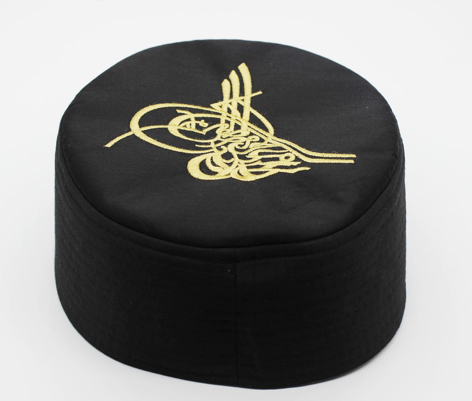 Black Standard Tughra motif Tagiyah, Prayer Hat Takke, embroidered Tugra, Men Kufi, Crochet Kufi, Muslims Hat, Skull Cap, FTHH