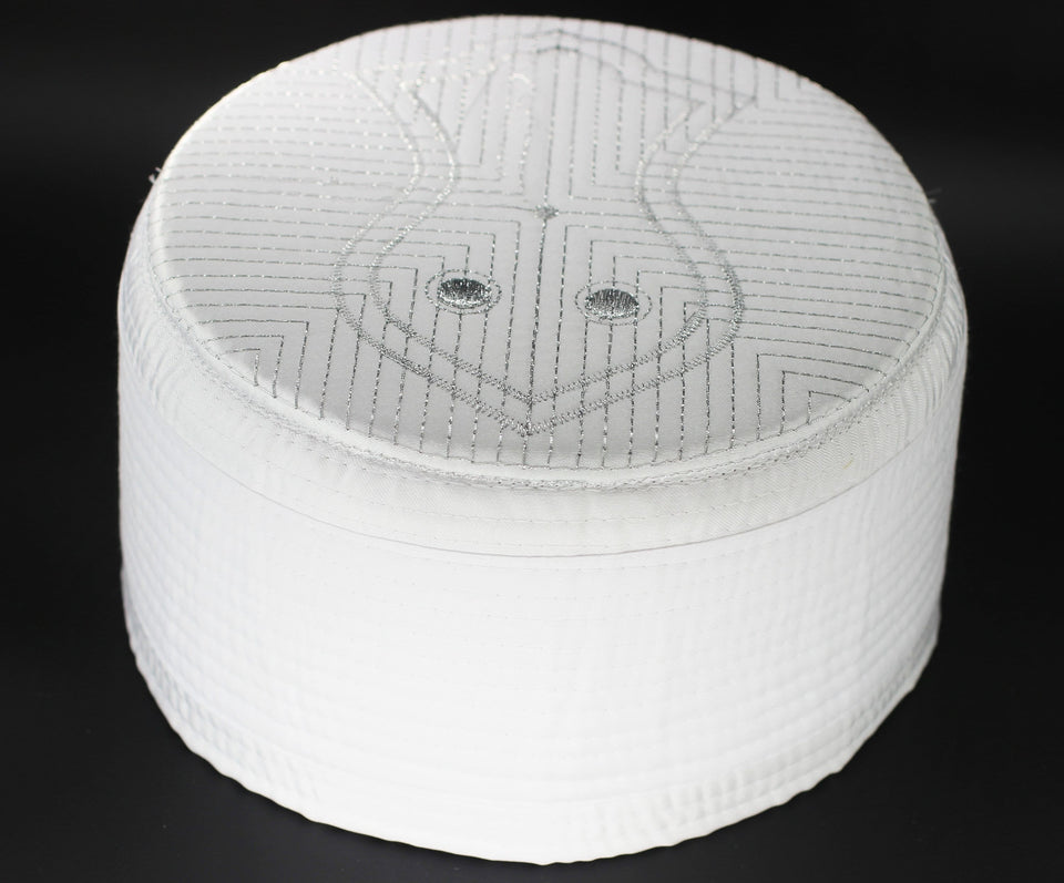 White&Silver embroidered Nalain Taqiyah, Sunnah Wear, muslim hat, Muslim cap, Islamic gift, koofi, Prayer Hat, Men Kufi, Crochet Kufi, WHTB