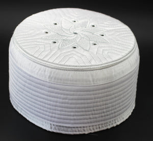 White Embroidered Flower Taqiyah, Sunnah Wear, muslim hat, Muslim cap, Islamic gift, koofi, Prayer Hat, Men Kufi, Crochet Kufi, WHTB
