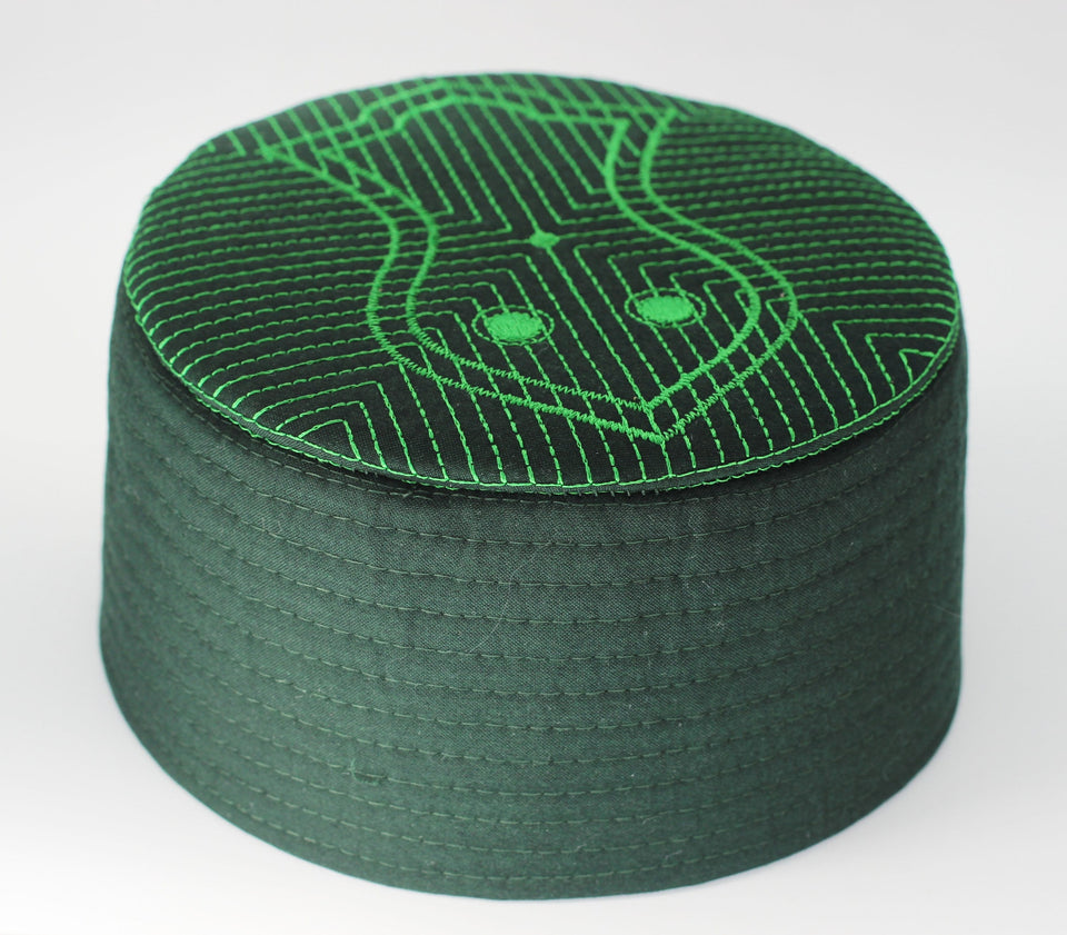 Green embroidered Nalain Taqiyah, Sunnah Wear, muslim hat, Muslim cap, Islamic gift, koofi, Prayer Hat, Men Kufi, Crochet Kufi, WHTB