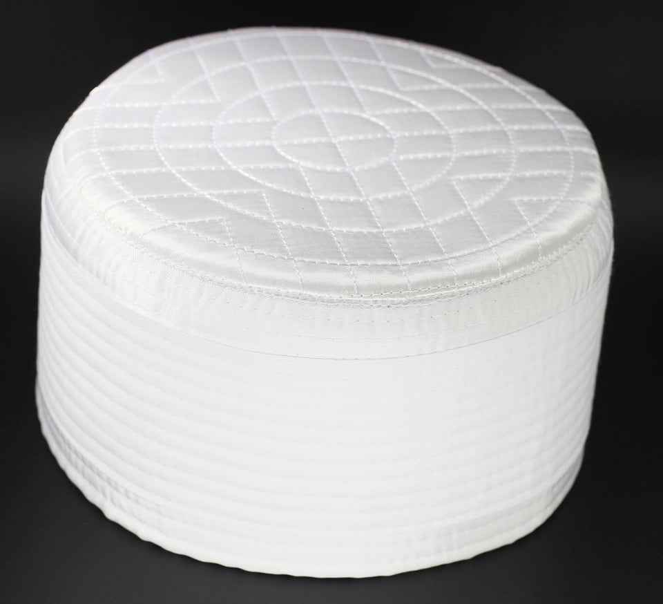 White Embroidered Geometric Taqiyah, Sunnah Wear, muslim hat, Muslim cap, Islamic gift, koofi, Prayer Hat, Men Kufi, Crochet Kufi, WHTB