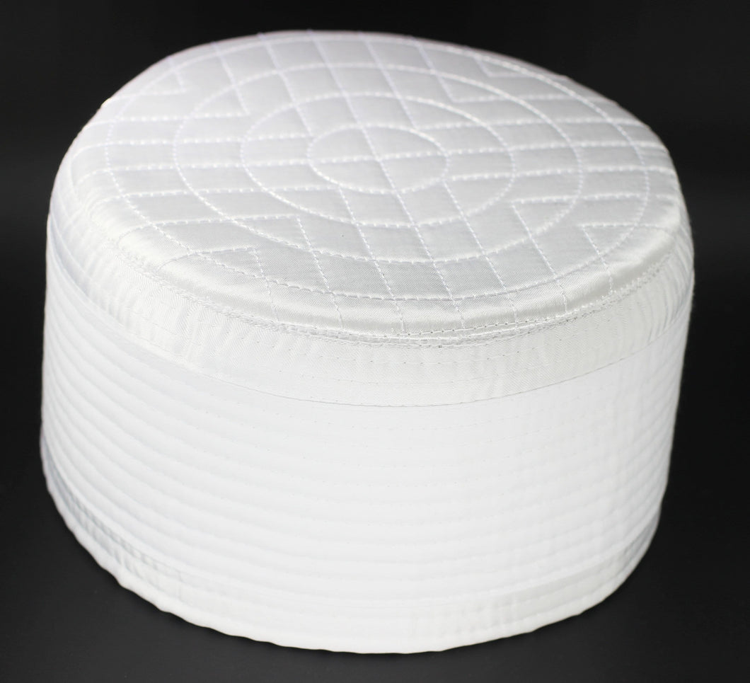 White Embroidered Geometric Taqiyah, Sunnah Wear, muslim hat, Muslim cap, Islamic gift, koofi, Prayer Hat, Men Kufi, Crochet Kufi, WHTB