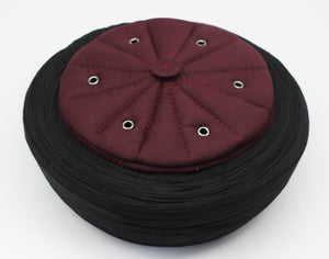 Ahli Tariq Claret Red & Black 6 m Cloth islamic wear Kufi imamah with holes, Skull Cap taqiyah hat, Handmade Imamah Sharif, Muslim skullcap