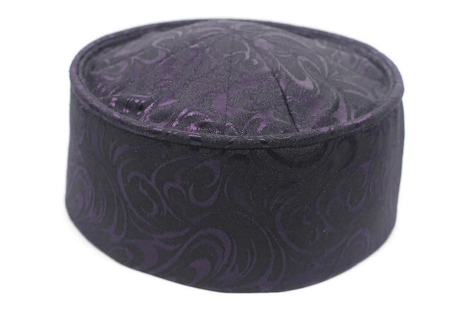 Handmade Rigid Black and Puple Muslim Kufi Hat Taqiya Takke Peci Prayer Cap, Turkish Muslim Islamic Hat Skull Cap