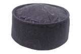 Handmade Rigid Black and Puple Muslim Kufi Hat Taqiya Takke Peci Prayer Cap, Turkish Muslim Islamic Hat Skull Cap