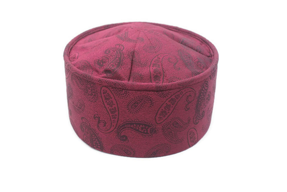 Handmade Red Muslim Kufi Hat Taqiya Takke Peci Rigid Prayer Cap, Turkish Muslim Islamic Hat Skull Cap