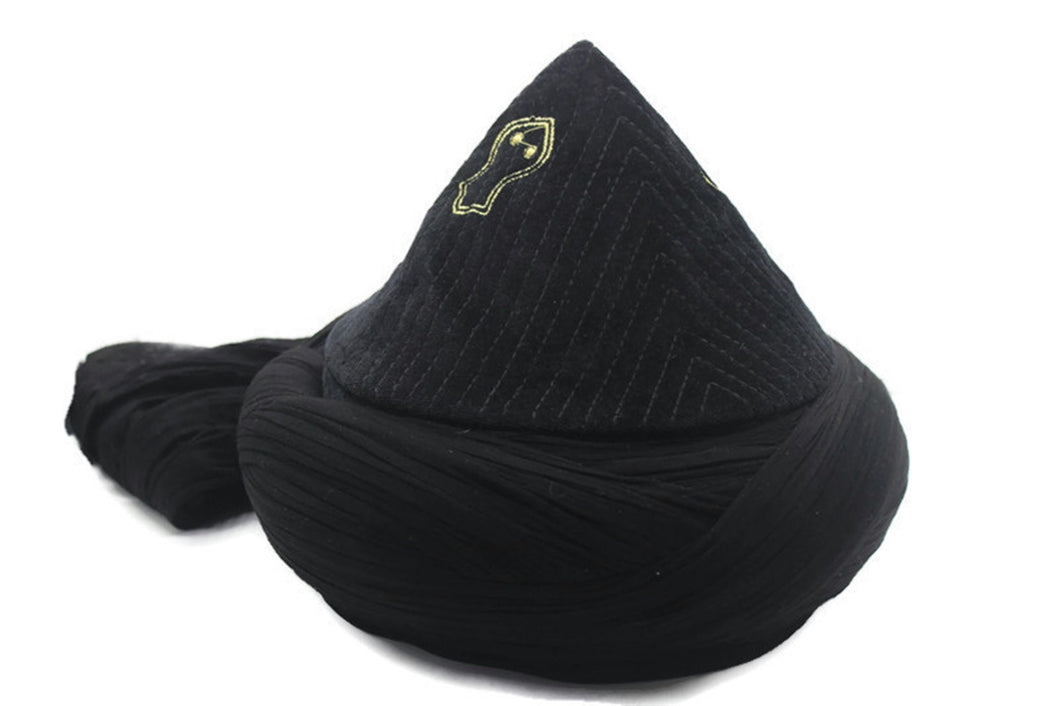 Black Mens Haqqani Imamah, Cyprus Style Islamic Cap, Unique Islamic Art, Haqqani Sufi Order, Islamic Men's Head Wear