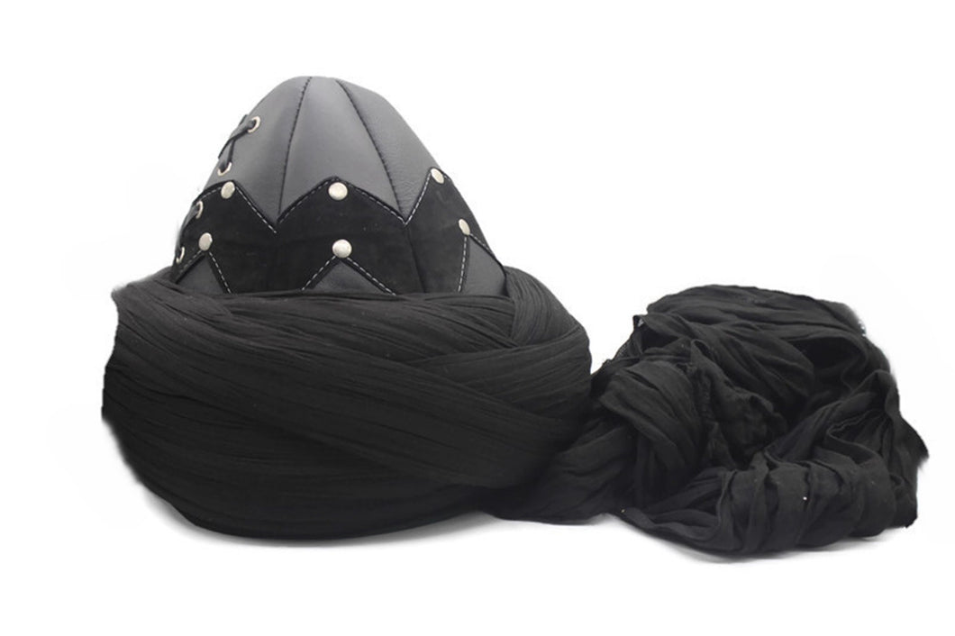 Handmade Leather Black Ertugrul Cap, Leather Resurrection Imamah, Original Dirilis Islamic Cap