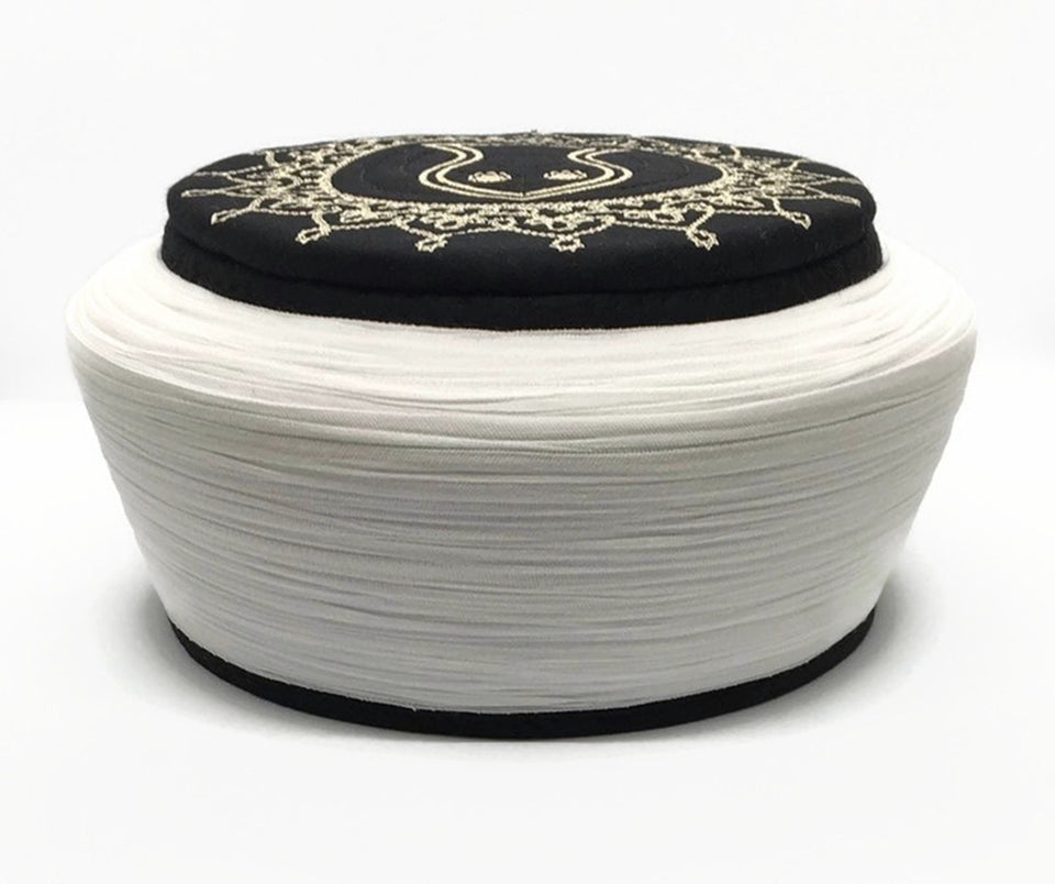 Handmade Black Nalain Embroidery Imamah, Unique Islamic Art, Imam Pagri Imama Emama Islamic Men's Head Wear