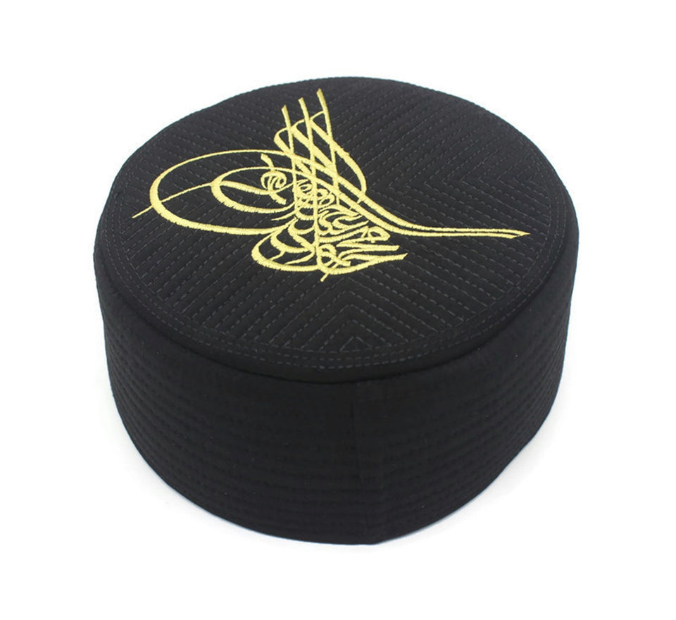 Black Ottoman Tughra Hat, Kufi Muslim Takke Peci Kofia Hat Topi, Modest Clothing, Sufi Hat, Islamic Mens Hat