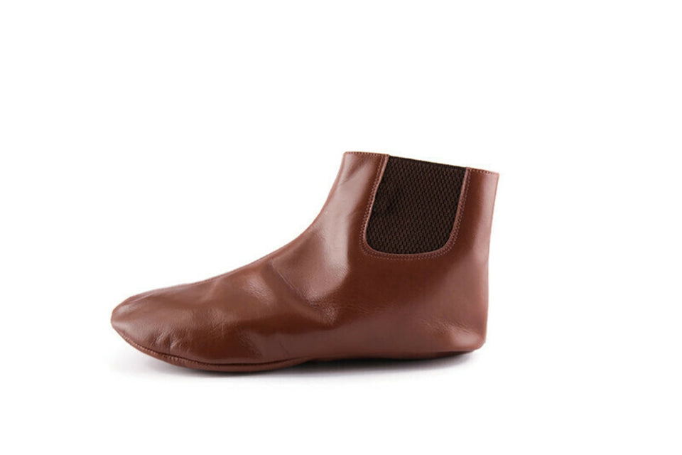 Mens Genuine Leather Slippers, Brown Goat Leather House Slippers, Leather Indoor Shoes, Mens Babouche, Halal Socks Khuffain, Wudhu Socks