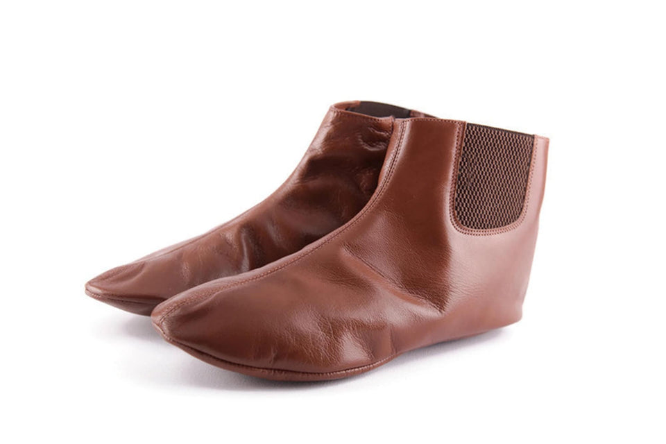 Mens Genuine Leather Slippers, Brown Goat Leather House Slippers, Leather Indoor Shoes, Mens Babouche, Halal Socks Khuffain, Wudhu Socks