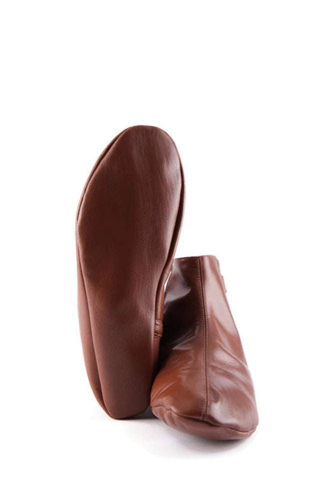 Mens Genuine Leather Slippers, Brown Goat Leather House Slippers, Leather Indoor Shoes, Mens Babouche, Halal Socks Khuffain, Wudhu Socks