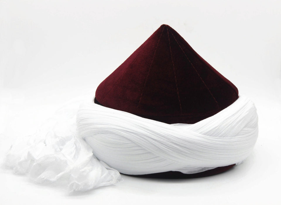 Bordeaux Mens Haqqani Imamah, Cyprus Style Islamic Cap, Unique Islamic Art, Haqqani Sufi Order, Islamic Men's Head Wear