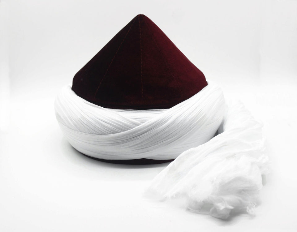Bordeaux Mens Haqqani Imamah, Cyprus Style Islamic Cap, Unique Islamic Art, Haqqani Sufi Order, Islamic Men's Head Wear