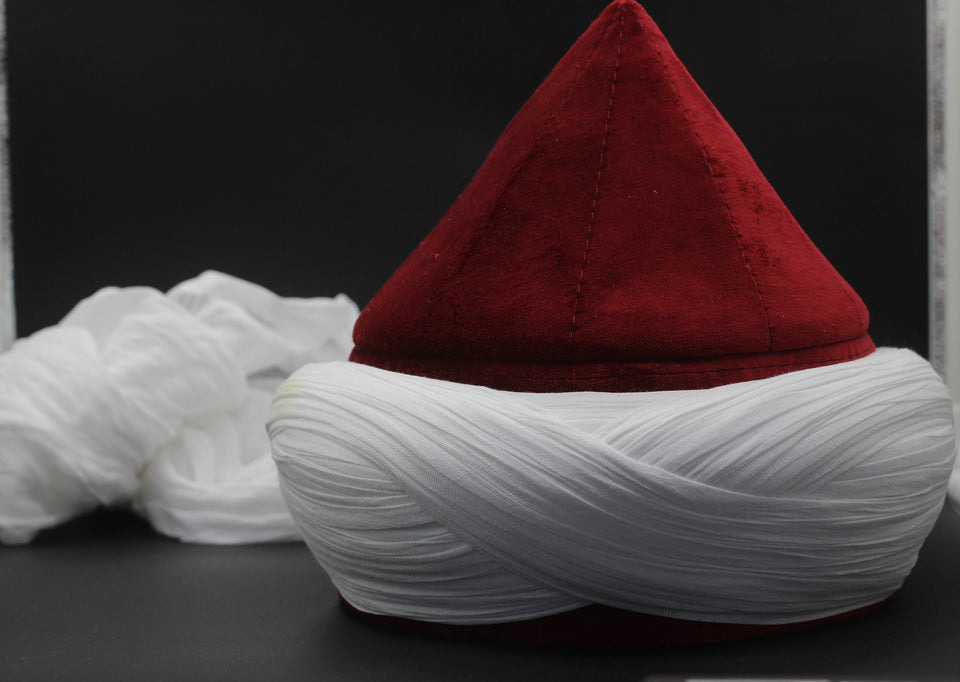 Prewrapped Naqshbandi Haqqani Cap, Red and White Cyprus Imamah, Unique Islamic Art, Imam Pagri Islamic Men's Head Wear