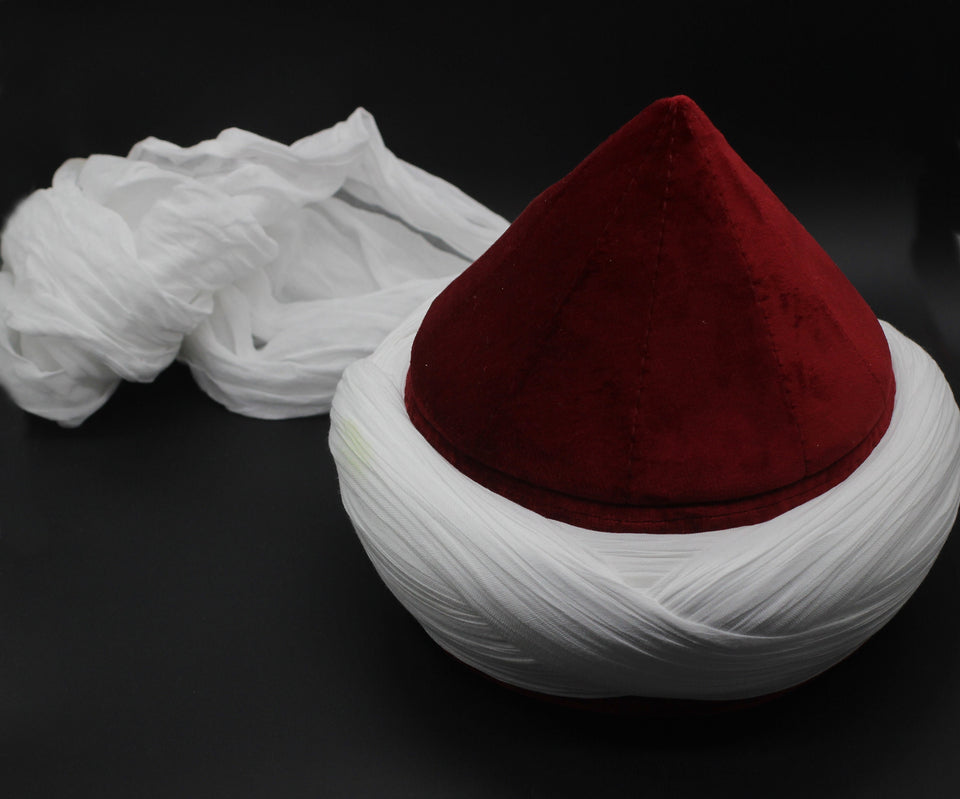 Prewrapped Naqshbandi Haqqani Cap, Red and White Cyprus Imamah, Unique Islamic Art, Imam Pagri Islamic Men's Head Wear