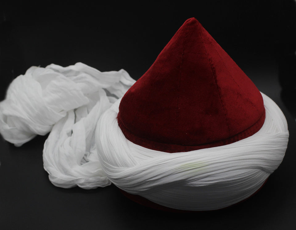 Prewrapped Naqshbandi Haqqani Cap, Red and White Cyprus Imamah, Unique Islamic Art, Imam Pagri Islamic Men's Head Wear