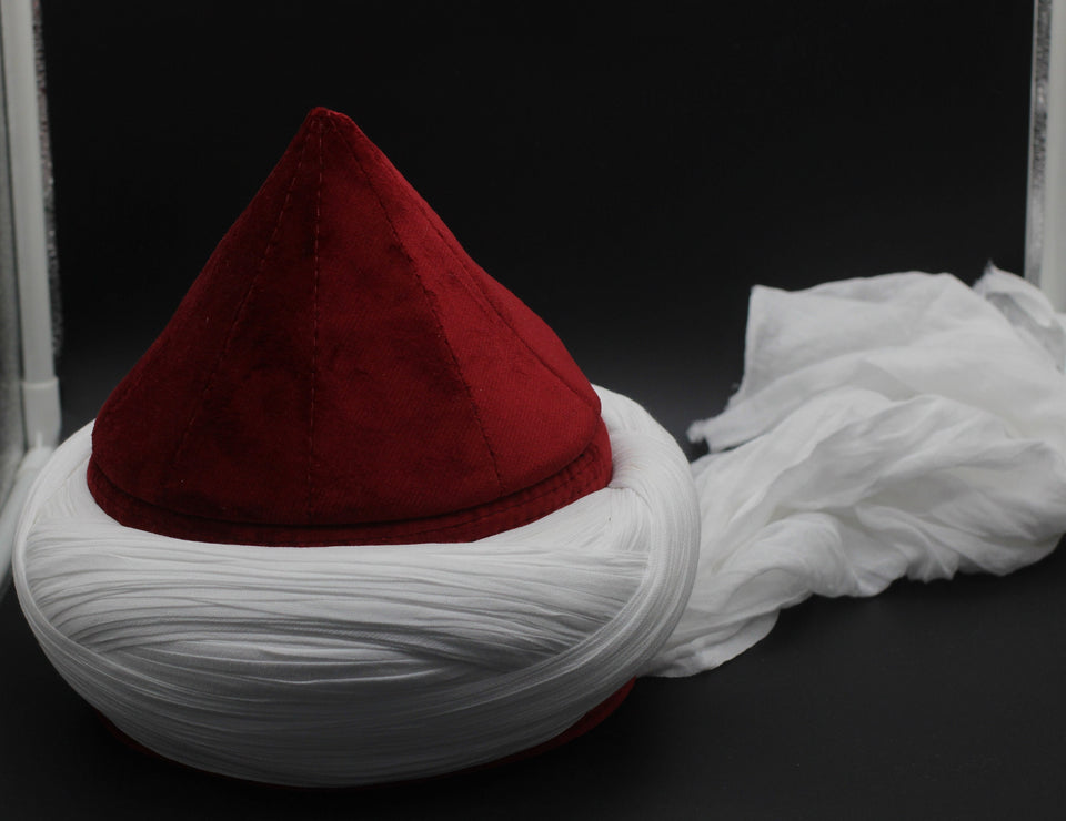 Prewrapped Naqshbandi Haqqani Cap, Red and White Cyprus Imamah, Unique Islamic Art, Imam Pagri Islamic Men's Head Wear