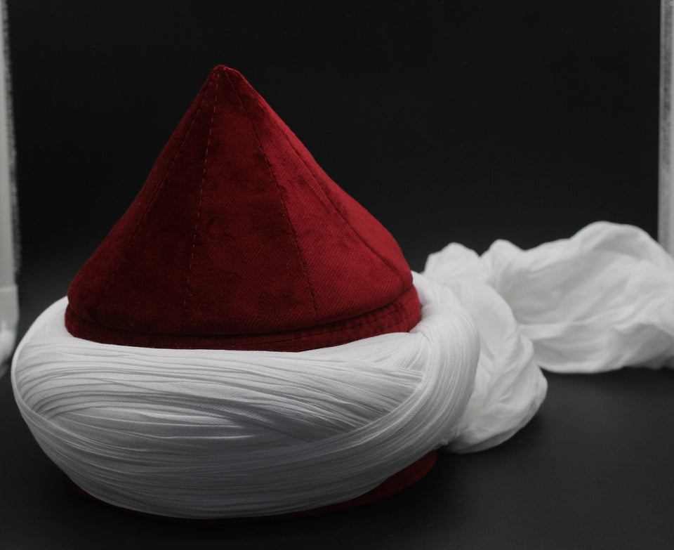 Prewrapped Naqshbandi Haqqani Cap, Red and White Cyprus Imamah, Unique Islamic Art, Imam Pagri Islamic Men's Head Wear