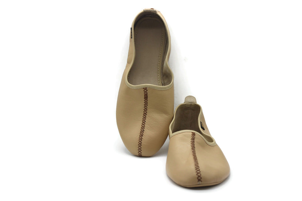 Genuine Leather Cream Babouche Slippers Handmade from Soft Leather, Traditional babouche slippers, MENS traditional shoes, Home Shoes