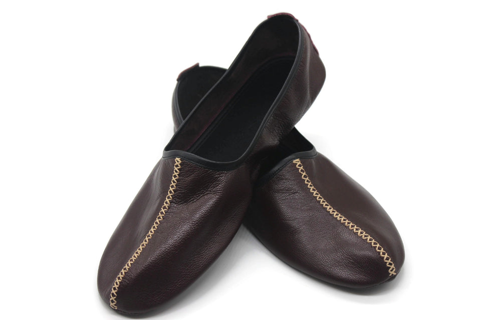Genuine Leather Bordeaux Babouche Slippers in WOMENS SIZE Handmade from Soft Leather, Traditional babouche slippers, Home Shoes