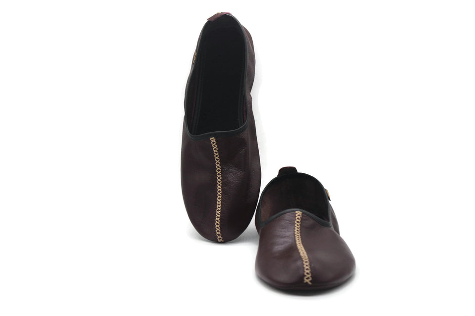 Genuine Leather Bordeaux Babouche Slippers in WOMENS SIZE Handmade from Soft Leather, Traditional babouche slippers, Home Shoes