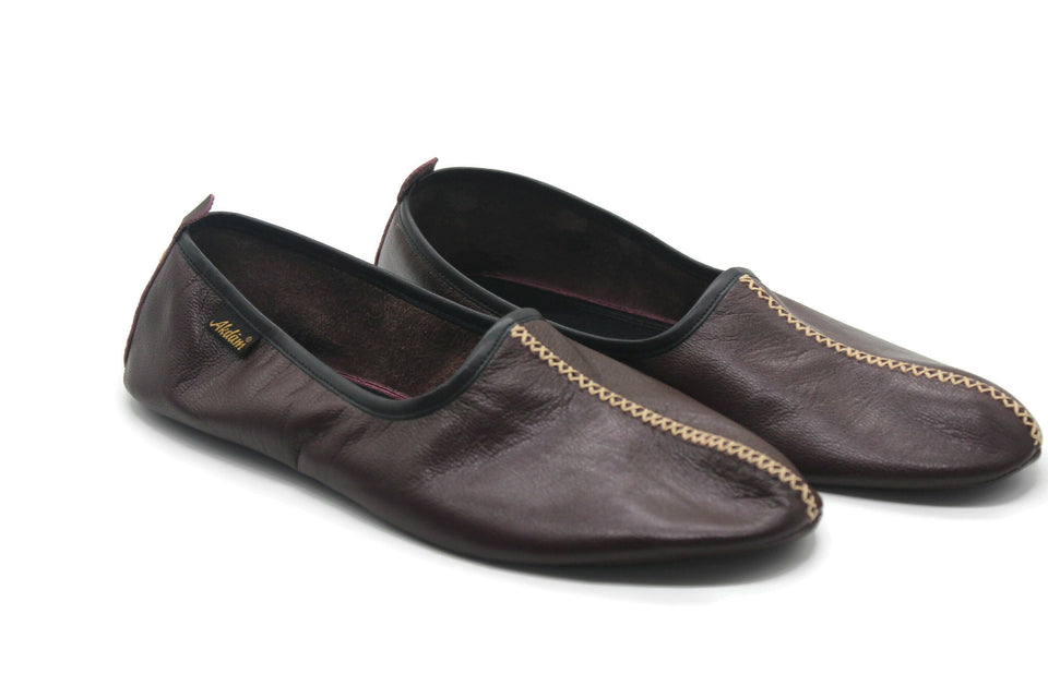 Genuine Leather Bordeaux Babouche Slippers in WOMENS SIZE Handmade from Soft Leather, Traditional babouche slippers, Home Shoes