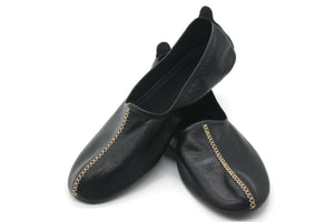 Genuine Leather Black Babouche Slippers WOMEN SIZE Handmade from Soft Leather, Traditional babouche slippers, Home Shoes