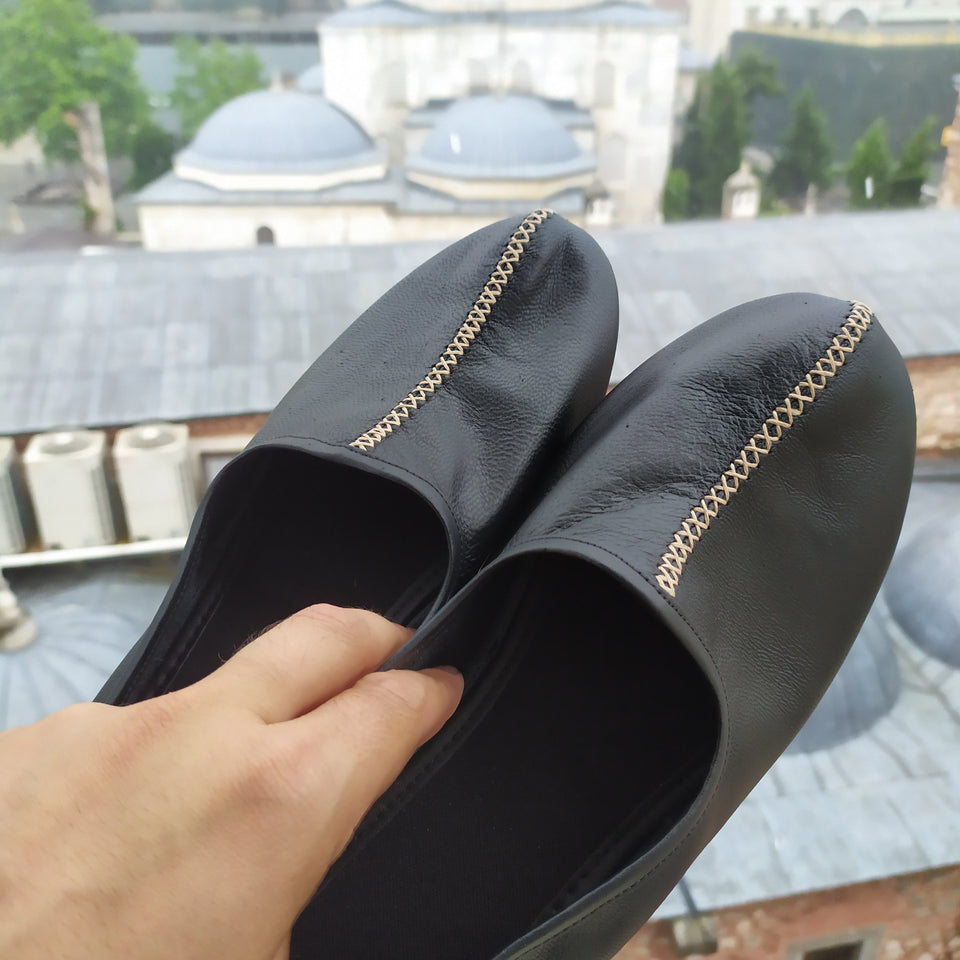 Genuine Leather Mens Babouche Slippers Handmade from Soft Leather, Traditional babouche slippers, Unisex traditional shoes, Home Shoes