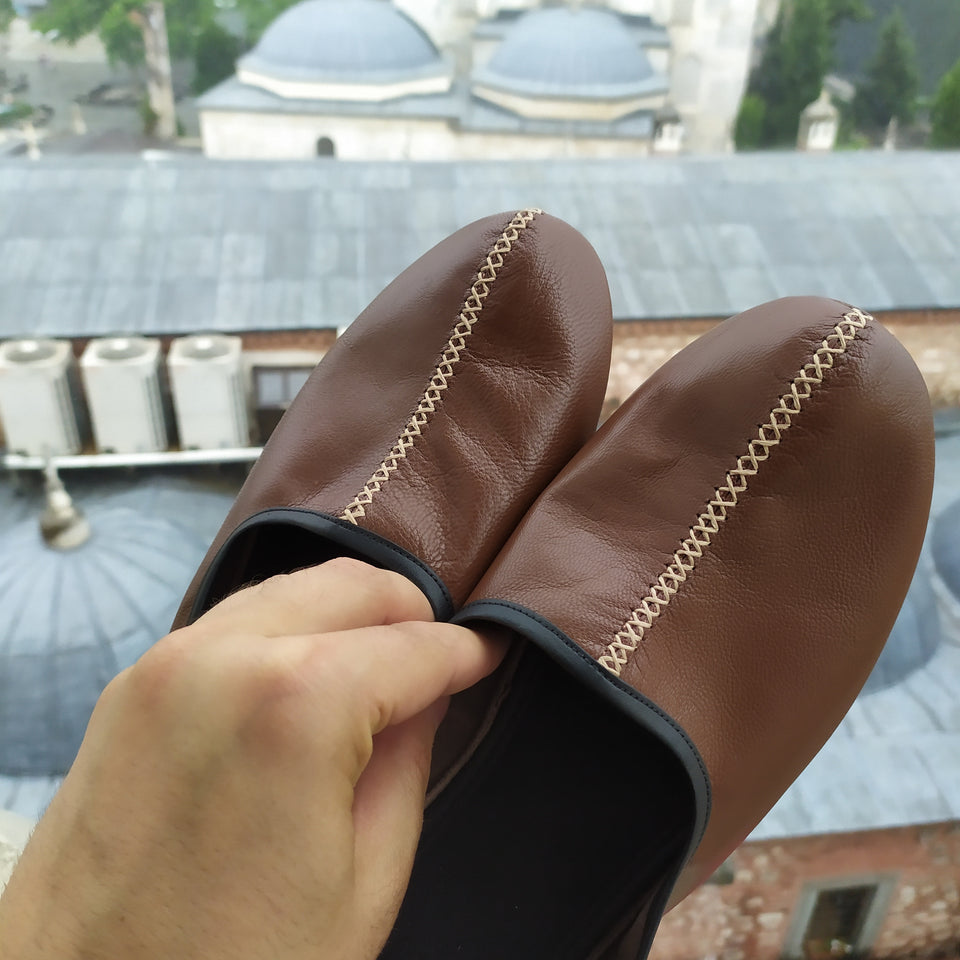 Genuine Leather Mens Babouche Slippers Handmade from Soft Leather, Traditional babouche slippers, Unisex traditional shoes, Home Shoes