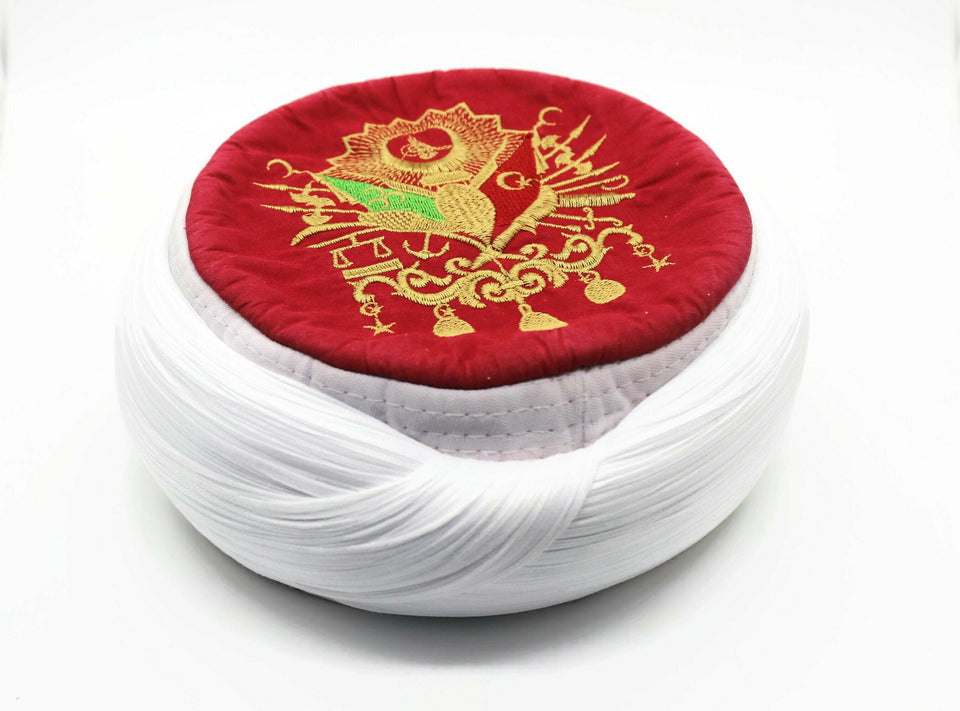 Handmade Ottoman Coat of Arms Embroidery Imamah, Unique Islamic Art, Imam Pagri Imama Emama Islamic Men's Head Wear
