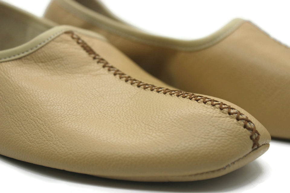 Genuine Leather Cream Babouche Slippers Handmade from Soft Leather, Traditional babouche slippers, MENS traditional shoes, Home Shoes