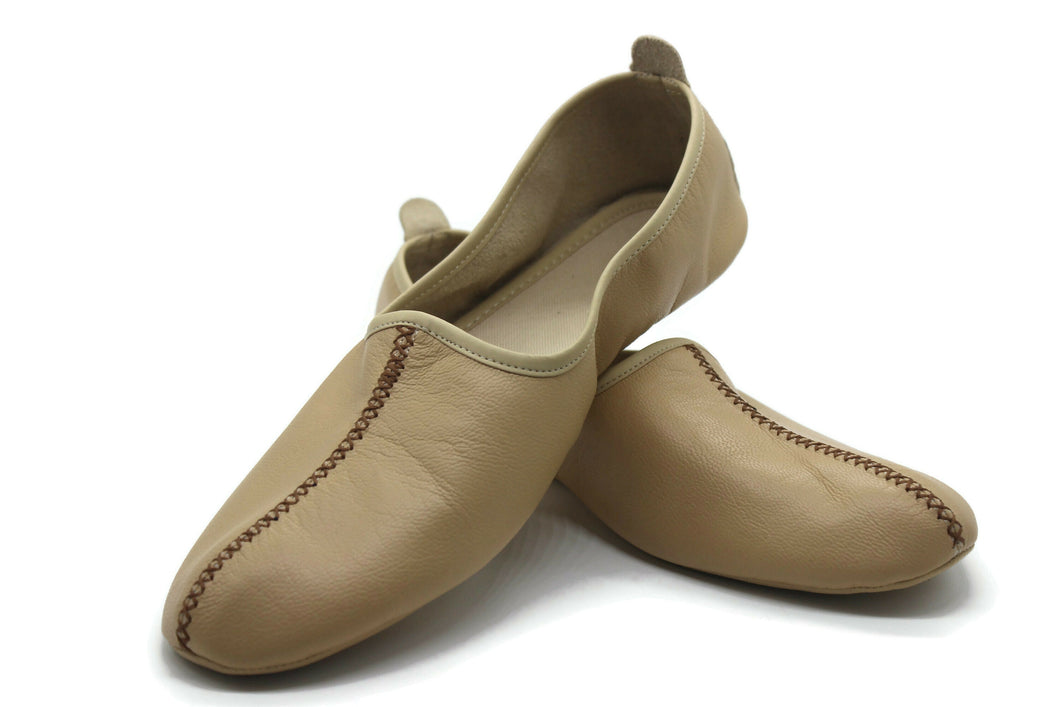Genuine Leather Cream Babouche Slippers Handmade from Soft Leather, Traditional babouche slippers, MENS traditional shoes, Home Shoes