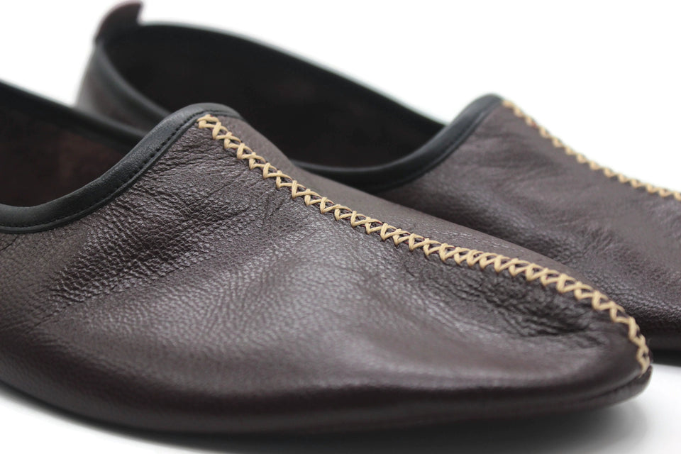Genuine Leather Bordeaux Babouche Slippers Handmade from Soft Leather, Traditional babouche slippers, MENS traditional shoes, Home Shoes