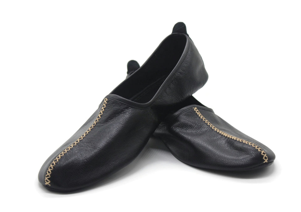 Genuine Leather Black Babouche Slippers WOMEN SIZE Handmade from Soft Leather, Traditional babouche slippers, Home Shoes