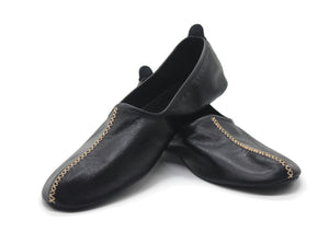 Genuine Leather Black Babouche Slippers Handmade from Soft Leather, Traditional babouche slippers, MENS traditional shoes, Home Shoes