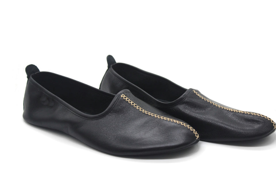 Genuine Leather Black Babouche Slippers WOMEN SIZE Handmade from Soft Leather, Traditional babouche slippers, Home Shoes