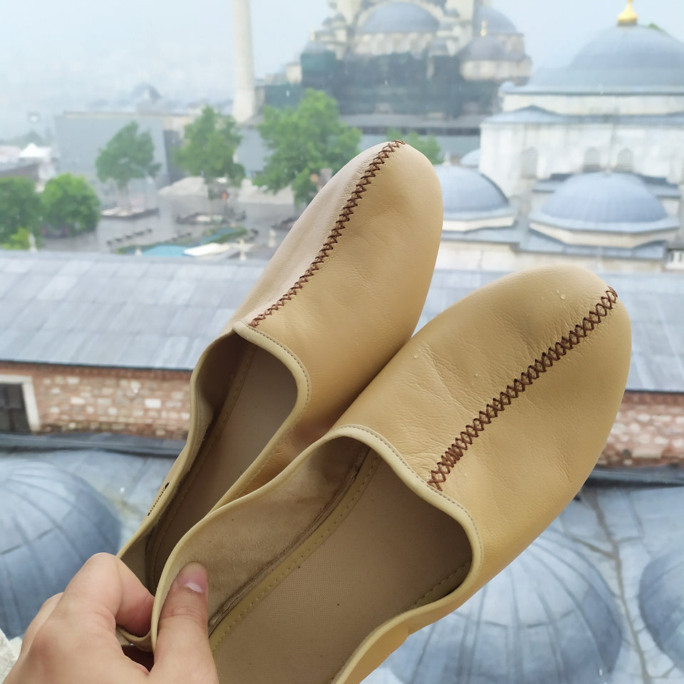 Genuine Leather Mens Babouche Slippers Handmade from Soft Leather, Traditional babouche slippers, Unisex traditional shoes, Home Shoes