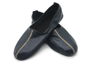 Genuine Leather Blue Babouche Slippers Handmade from Soft Leather, Traditional babouche slippers, MENS traditional shoes, Home Shoes