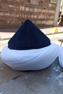 White - Navy Blue Naqshbandi Haqqani Cap, Red and White Cyprus Imamah, Unique Islamic Art, Imam Pagri Islamic Men's Head Wear
