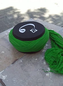 Handmade Black & Green Sarik, Takke, Islam Prayer Hat with embroidered Crescent Kofi, Kufi Cap, صلاة, Muslim Men's Hat Cap, imamah