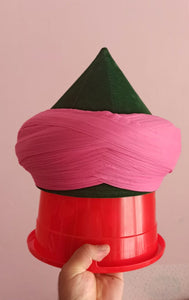 Pink and Dark Green Mens Haqqani Imamah, Cyprus Style Islamic Cap, Unique Islamic Art, Haqqani Sufi Order, Islamic Men's Head Wear