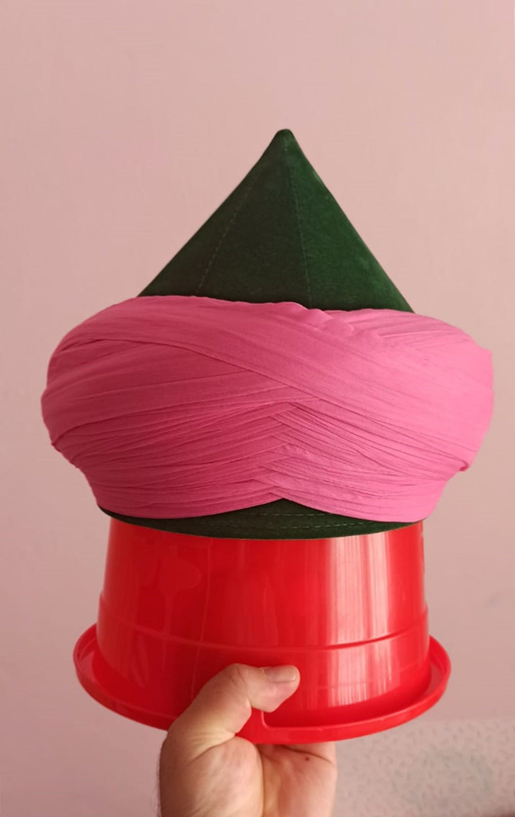 Pink and Dark Green Mens Haqqani Imamah, Cyprus Style Islamic Cap, Unique Islamic Art, Haqqani Sufi Order, Islamic Men's Head Wear