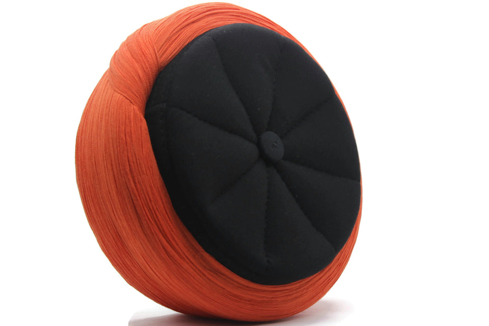 Ahli Tariq Orange & Black 6 m Cloth islamic wear Kufi imamah with holes, Skull Cap taqiyyah hat, Handmade Imamah Sharif, Muslim skullcap