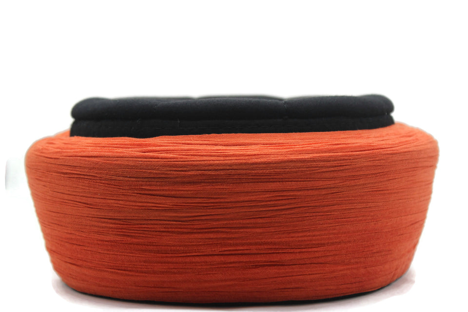 Ahli Tariq Orange & Black 6 m Cloth islamic wear Kufi imamah with holes, Skull Cap taqiyyah hat, Handmade Imamah Sharif, Muslim skullcap