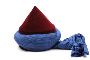 Red and Blue Mens Haqqani Imamah, Cyprus Style Islamic Cap, Unique Islamic Art, Haqqani Sufi Order, No 9 Color Turban