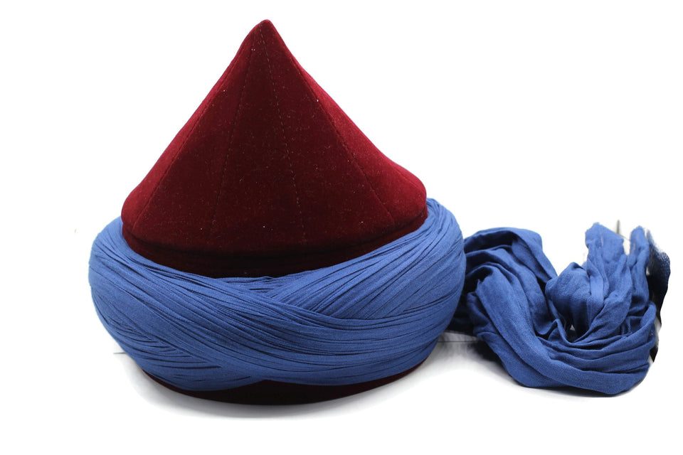 Red and Blue Mens Haqqani Imamah, Cyprus Style Islamic Cap, Unique Islamic Art, Haqqani Sufi Order, No 9 Color Turban